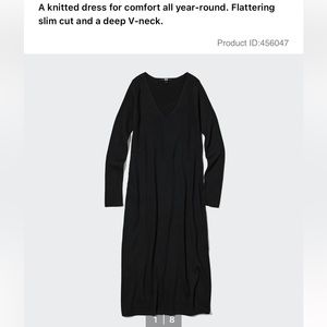 Uniqlo Merino Blend Fitted V-Neck Long-Sleeve Dress Black